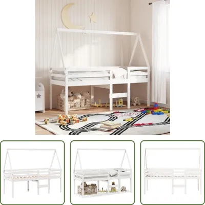 Produktbild von The Living Store Hochbett mit Dach Weiß 90x200 cm Massivholz Kiefer