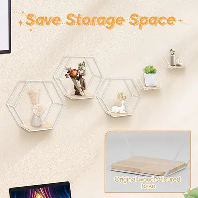 Produktbild von Famanu Wandregal Set aus 5 stabilen Regalen für Wohnzimmer, Badezimmer, Küche - Vintage
