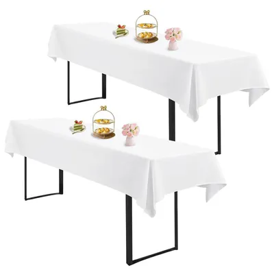 Zdjęcie produktu dla Zestaw 2 obrusów, białe, 260x110 cm, prostokątne, nadające się do prania, wykonane z poliestru, przeznaczone do stołów piknikowych