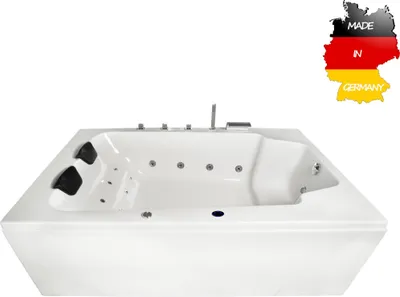 Produktbild von Basera BASIC Indoor Whirlpool Badewanne XXL Milos 190 x 120 cm für 2 Personen mit 16 Massagedüsen, Wasserfall, LED-Ambiente