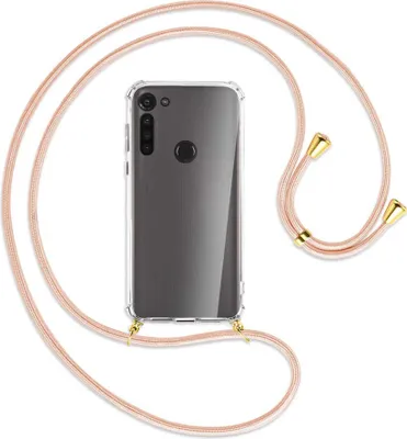Produktbild von Handykette Backcover-Schutzhülle mit Band (Metall goldfarben) für Motorola Moto G8 - rose peach