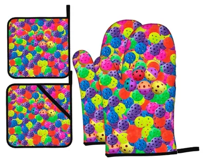 Produktbild von Ofenhandschuhe und Topflappen, Set mit 4 hitzebeständigen, rutschfesten Ofenhandschuhen für Küche, Kochen, Backen und Grillen