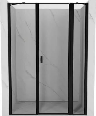 Produktbild von Mexen Mist Duschwand teilschwenkbar rechts 150 cm, schwarzer Rahmen, schwarz - 8A4-150-001-70-70-P
