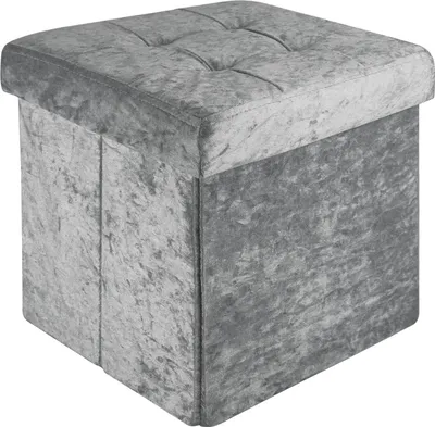 Produktbild von Intirilife Faltbarer Sitzhocker 30x30x30 cm in Samt Grau - Sitzwürfel mit Stauraum und Deckel mit Samtbezug - Sitzcube Fußablage Aufbewahrungsbox Truhe Sitzbank