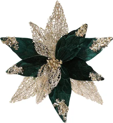Produktbild von Weihnachtssternblüten aus Glitzerstoff, 28 cm große künstliche Paillettenblumen, Weihnachtsbaumschmuck für Hochzeiten, Silvesterpartys, Weihnachtsbaumkranz-Girlanden