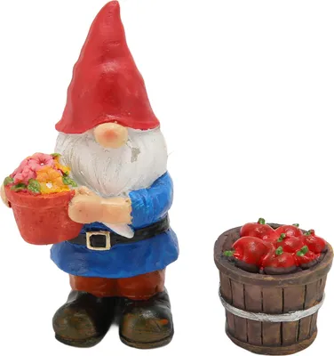 Produktbild von 2 Stück Gartenzwerg Glücksbringer mit Blume, farbechte Zwerge, Rasenornamente, Fassstatue für den Hinterhof