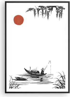 Produktbild von Gerahmtes Poster - Schwarzer Rahmen - China Angler Zeichnen - 70x100 cm - Wand Bild - Wanddeko - Wandbilder - Wandposter - Bilderrahmen - Bilder - Kunstdruck - Wandbild - P2BPA70x100-4340