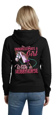 Produktbild von Spreadshirt Never Underestimate A Girl With A Hobbyhorse Damen Hoodie, S, Schwarz