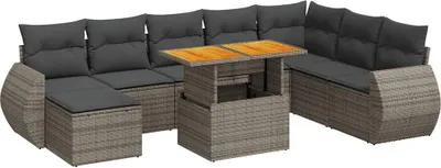 Produktbild von 9-tlg. Garten-Sofagarnitur mit Kissen Grau Poly Rattan