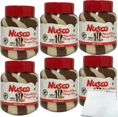 Produktbild von Nusco Milch & Nuss Nougat Duo Creme 6er Pack (6x400g Glas) + usy Block