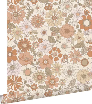 Immagine prodotto di ESTAhome carta da parati fiori retrò terracotta e beige chiaro 53 cm x 10.05 m