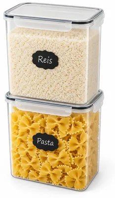 Produktbild von Relaxdays Vorratsdosen, 2er Set, 9,5 l, luftdichter Deckel, Klickverschluss, Etiketten, Frischhaltedosen, transparent, KI-generiertes Bild