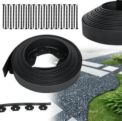 Produktbild von XINZI Beeteinfassung blumenbeet Umrandung Flexible Rasenkante Kunststoff 10m, mit 30 Befestigungsheringen, Schwarz