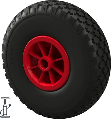 Immagine prodotto di 1 x Ruota d'aria Ø 260 mm 3.00-4 cuscinetto a strisciamento ruota del rimorchio volante per carrello manuale carretto a mano, nero/rosso
