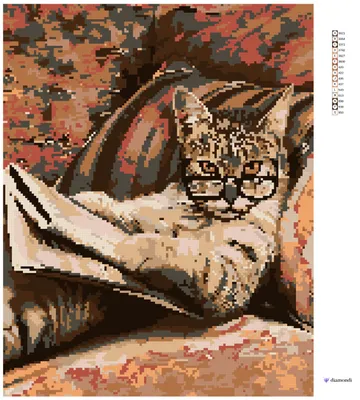 A diamond painting kit of a cat wearing glasses and reading a newspaper.