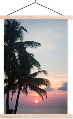 Produktbild von MuchoWow® Textilposter Palme - Tropisch - Sonnenuntergang 60x90 cm mit holzfarbenen Rahmen - Textil