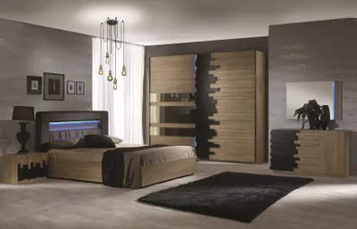 Produktbild von Modernes Schlafzimmer Set Moxart in Schwarz / Buche