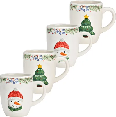 Produktbild von Weihnachtliches Keramik Tassen 4er Set bunt 8 cm, 300 ml