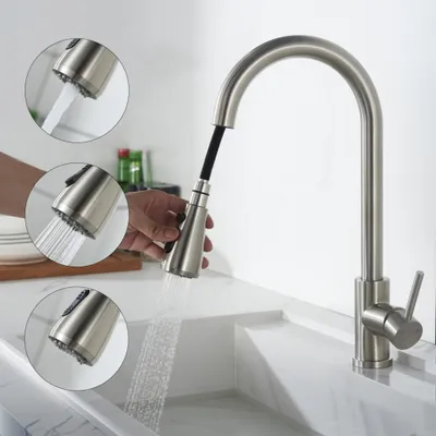 Produktbild von Homelody Wasserhahn Küche Edelstahl,Küchenarmatur 360°Schwenkbar,Armatur Küche 3 Strahlarten Geschirrbrause,Hochdruck Mischbatterie Küche mit Brause
