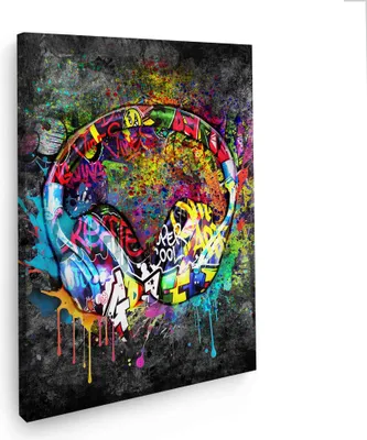 Produktbild von Wandbild Leinwandbild Kopfhörer Graffiti Street Art Kunstdruck XXL Wanddeko: 100x150x4cm