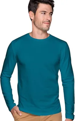 Zdjęcie produktu dla Elegancka koszulka męska z długim rękawem, 95% bawełna, 5% Elasthan, bez nadruku, jednolity kolor, 160 g/m2, kolor petrol blue, rozmiar 2XL