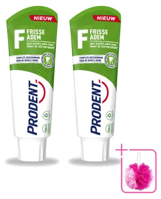 Imagen del producto de 2 tubos de pasta de dientes Prodent para un aliento fresco, con tecnología Pro-Zinc. Pack ahorro - 2 unidades