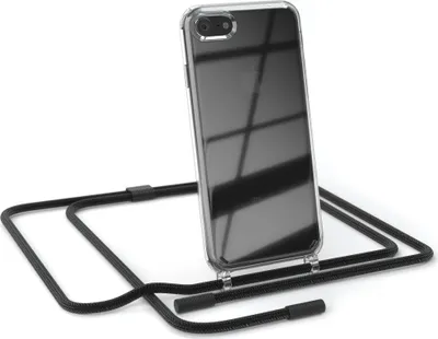Produktbild von EAZY CASE Handykette für Apple iPhone SE 2020/2022, iPhone 7 / 8, Clear Case aus Silikon, mit Umhängeband, abnehmbare Endstücke, Handyband in Schwarz