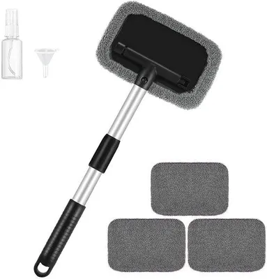 Image de Brosse de nettoyage télescopique avec 4 chiffons en microfibres pour pare-brise de voiture