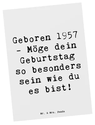 Produktbild von Mr. & Mrs. Panda Postkarte Spruch 1957 Geburtstag - Weiß - Geschenk, Geburtstagsgeschenk, Grußkarte, Alter, Postkarten, Ansichtskarten, Fotokarte, herzlicher Wunsch
