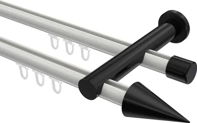 Produktbild von Interdeco Innenlaufstange / Gardinenstange mit Innenlauf Weiß / Schwarz, Typ Platon Savio (Kegel), 20 mm Ø 2-läufig, 440 cm