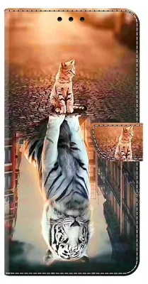 Produktbild von CLM-Tech Handyhülle kompatibel mit Samsung Galaxy A55 5G Hülle - Tasche aus Kunstleder - Klapphülle mit Ständer und Kartenfächern - Schutzhülle Wallet Case Cover Katze weißer Tiger