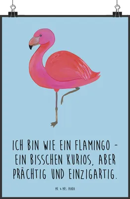Produktbild von Mr. & Mrs. Panda Bild Flamingo Classic DIN A2 - Blau Pastell - Geschenk, Kunstdruck, Ich, wanddeko, drucke, Rosa, Selbstliebe, Spruch, Wandbild, Prächtig, Plakat