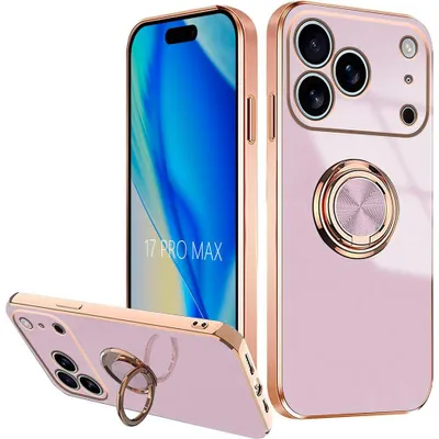 Image de Coque pour iPhone 17 Pro Max, Silicone Anti-Rayures Antichoc avec Anneau Rotatif - Violet