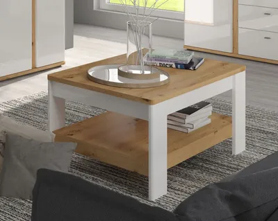 Produktbild von Couchtisch Wohnzimmertisch Avila 90x60cm Eiche Artisan MDF weiß Hochglanz