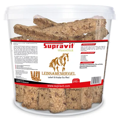 Produktbild von Supravit Pferde Leckerlies Leinsamenriegel 2kg | Schmackhafte Leinsamen Pferdeleckerlis ohne Zucker | gesunder Belohnungssnack für Pferd und Pony