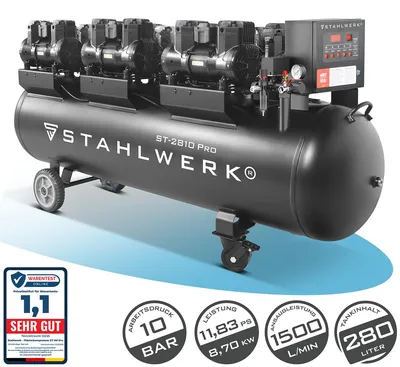 Produktbild von STAHLWERK Kompressor 10 bar 280 L 11,83 PS 8,70 kW 1500 l/min Druckluftkompressor