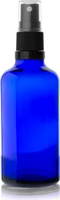 Obrázek produktu pro Modrá skleněná lahvička 50 ml s černým rozprašovačem, závit 18/415