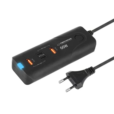 Produktbild von Esperanza Ezc109 60w Usb-a-und Usb-c-wandladegerät Silber  Silber One Size