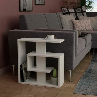 Image de Rumbia - Table basse, 55x20x57h cm blanc, porte-revues polyvalent