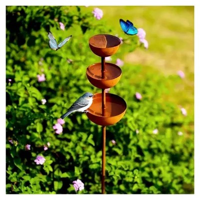 Produktbild von Regenfänger Gartenstecker aus Metall, Insektentränke für den Garten, Gartendeko aus Naturrost 60 cm
