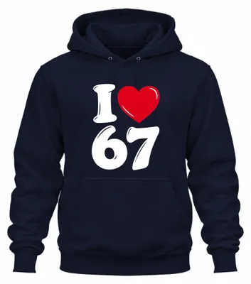 Immagine prodotto di Felpa con cappuccio, taglia S, colore blu navy, con scritta "Amo i 67 anni", ideale come regalo per un compleanno, con un tocco di sarcasmo