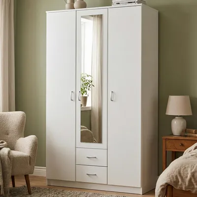 Image de Crati : Garde-robe 3 Portes, 120x52 cm Blanc, 4 Étagères