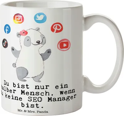 Produktbild von Mr. & Mrs. Panda Kaffeetasse SEO Manager Herz - Weiß - Geschenk, Suchmaschinenoptimierung, Teetasse, Digital Marketing, kaffeebecher keramik, Tasse, Geschenktasse