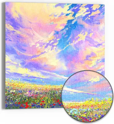 Produktbild von DEQORI Hybrid Leinwand Bild 50x50 cm 'Himmelsfarbenspiel' Wandbild Glas flach modern