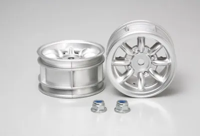 Produktbild von M-Chassis 8-Speichen Chrom Felgen 24mm (2 Stück) Modellbau