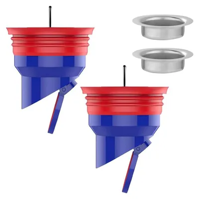 Image de 2 siphons anti-retour pour les siphons de sol de baignoire, lavabo et douche, avec bouchon de douche anti-odeurs.