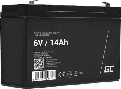 Zdjęcie produktu dla Bezobsługowy akumulator AGM VRLA Green Cell AGM34 6V 14Ah (do systemów alarmowych, kas fiskalnych, zabawek)