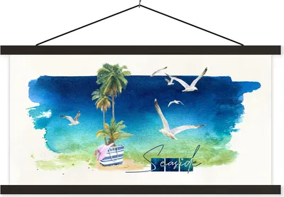 Produktbild von MuchoWow® Textilposter Strand - Vogel - Himmel 60x30 cm mit schwarzem Rahmen - Textilien