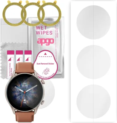 Produktbild von apgo 3 Stück Schutzfolie, klar, kompatibel mit Amazfit GTR 3 Pro Smartwatch, Hydrogel Displayschutzfolie mit Positionierhilfe, Displayfolie, robust und kratzfest