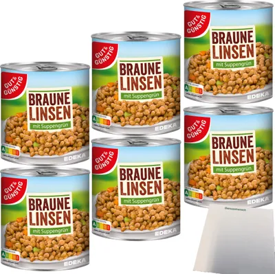 Produktbild von Gut & Günstig Linsen mit Suppengrün 6er Pack (6x800g Dose) + usy Block